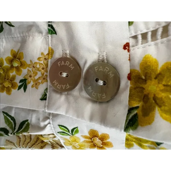 FARM Rio Azaleia Mini Dress M Yellow Floral Cotton Puff Sleeve V-Neck Missing Be - Image 9