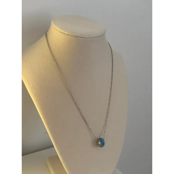 Blue Crystal Charm Necklace Silver Chain Dainty Minimal Pendant Gift - Image 4