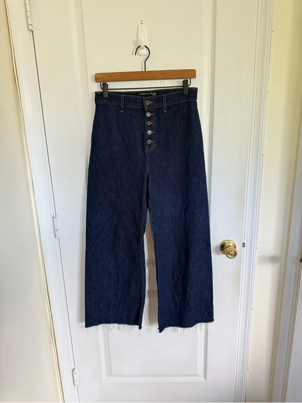 Veronica Beard Grant Wide Leg Raw Hem Jeans in Indigo - Image 3