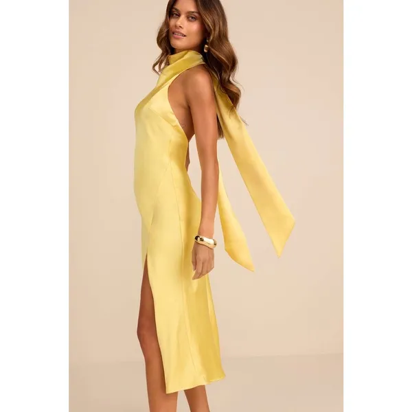 Lulus Exceptional Status Yellow Halter Backless Slip Midi Dress Small NWT - Image 2