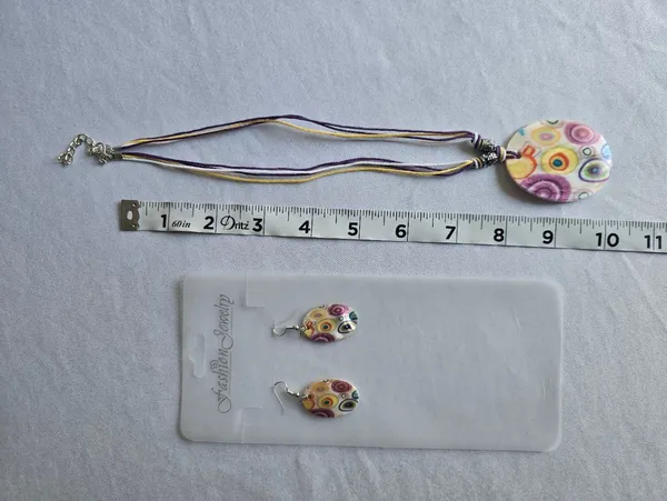 Natural Shell Necklace &‎ Earrings 3pcs Set Colorful Printed - Image 7