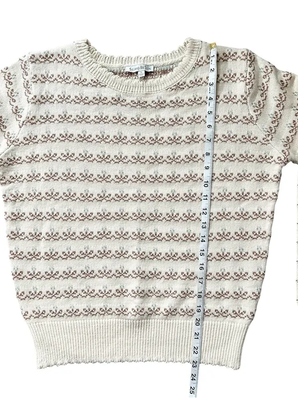 See and be Seen Fair Isle Floral Scallop Ribbed Trim Grandmacore Sweater Small - Image 9