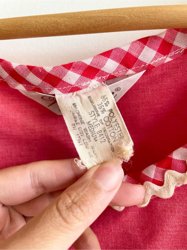 Vintage 50s 60s Komar Red Gingham Dress M Smocked Waist Pockets Retro Housewife - Image 3