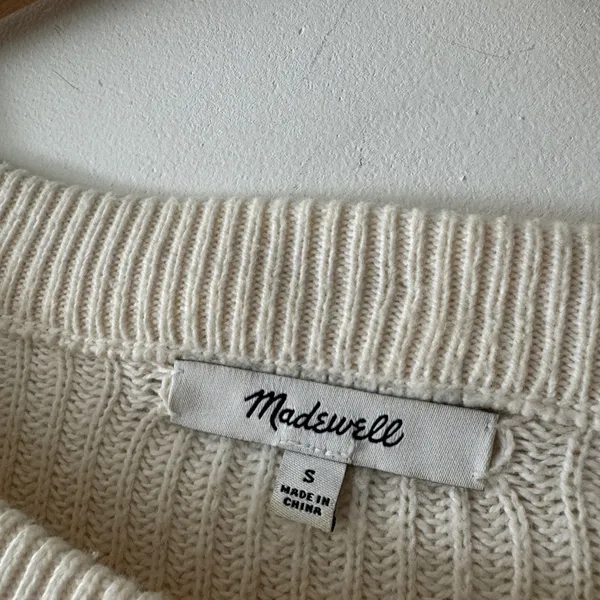Madewell Bright‎ Ivory Knit Patch Pocket Pullover Sweater J8782 - Image 9