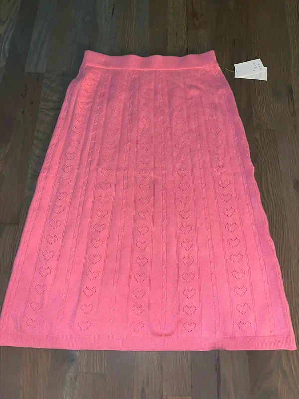 NWT A New Day Pink Pointelle Heart Knit Midi Skirt Size Small - Image 2