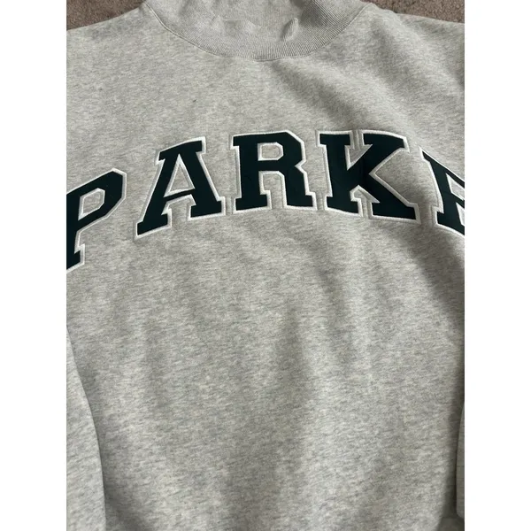 PARKE Cities Varsity Mock Neck Pullover Sweatshirt New York Grey Green RARE L/XL - Image 3