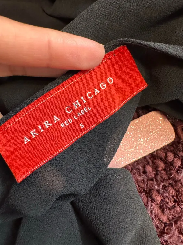 AKIRA Chicago Red Label Beaded Shoulder Drape Top Womens S Black Sheer Chiffon - Image 4