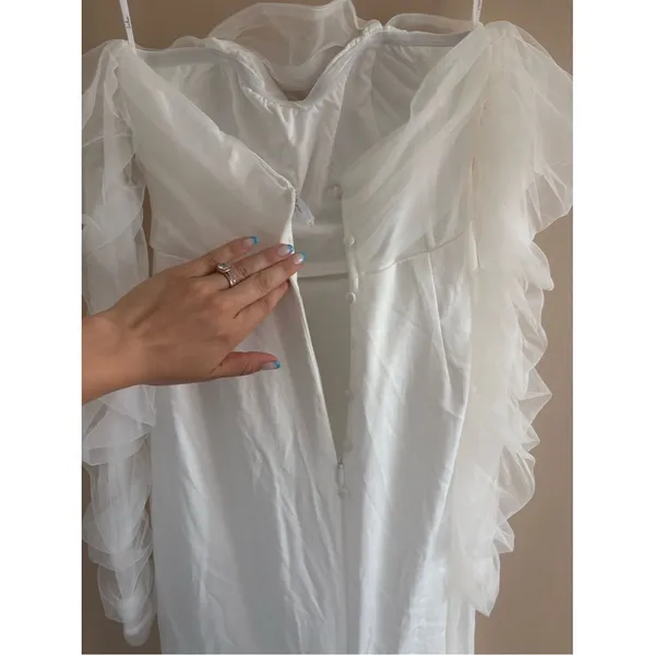 Lulus Eternal Bliss White Tulle Off-the-Shoulder Bustier Maxi Dress Size Small - Image 10