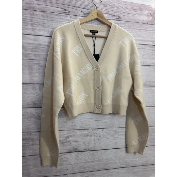 NEW! True Religion AOP Cropped Soft Cardigan Sweater Women's M - Image 3