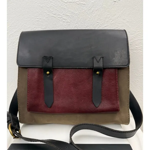 Madewell Leather Colorblock Satchel Crossbody Messenger Bag Burgundy - Image 3