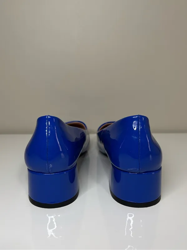 Blue Patent Low Block Heel Pumps Size 6 - Image 4