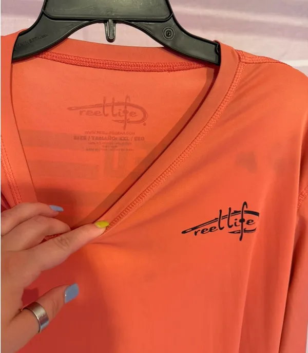 Reel Life “Raised on the Water” Long Sleeve Fishing Shirt | Coral | Size XXL - Image 2