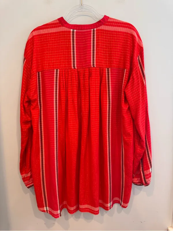 Free People Yarn Dye Lurex Tunic Top Boho Stripe Red Orange XS - Image 6