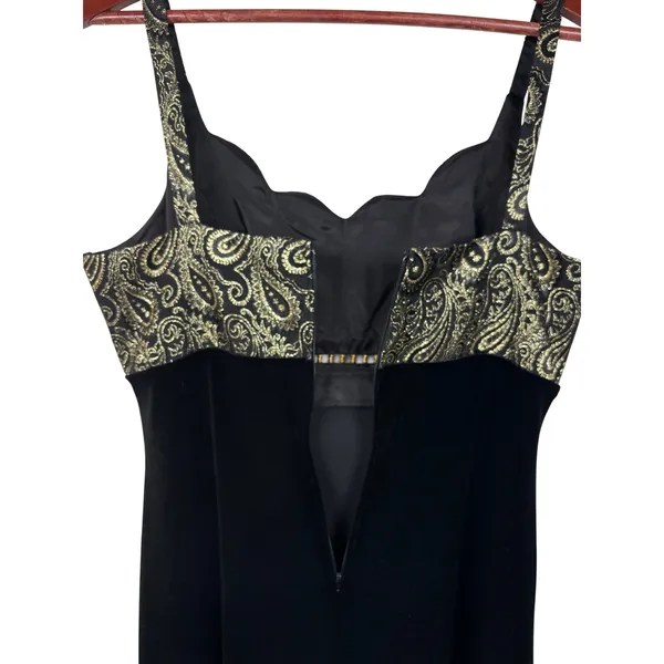 Vintage Betsy & Adam Dress 12 Black‎ Gold Velvet Formal Whimsygoth Paisley 90s - Image 11