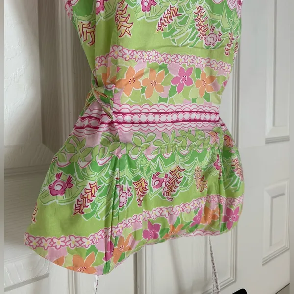 Lilly Pulitzer Strapless Floral monkey Cotton Midi Dress Pink Green Size 6 - Image 6