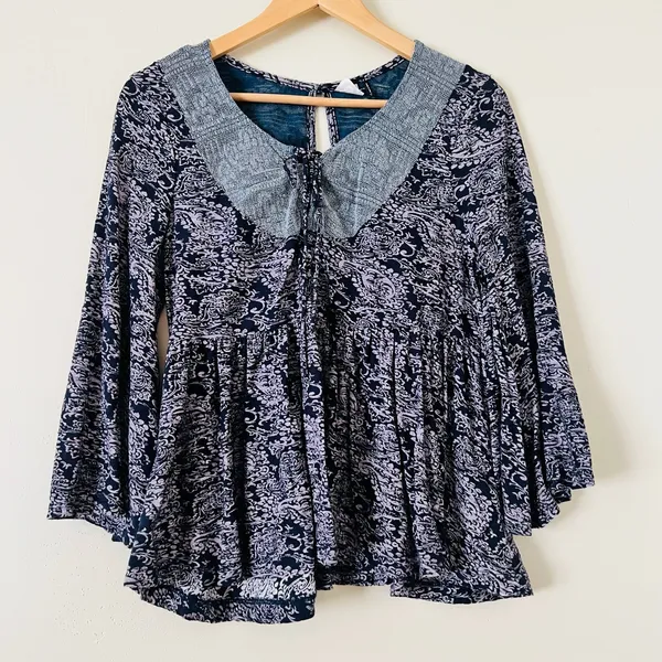 Anthropologie Marcella Peasant Top‎ S Women's Blouse Purple Bell Boho Baby Doll - Image 3