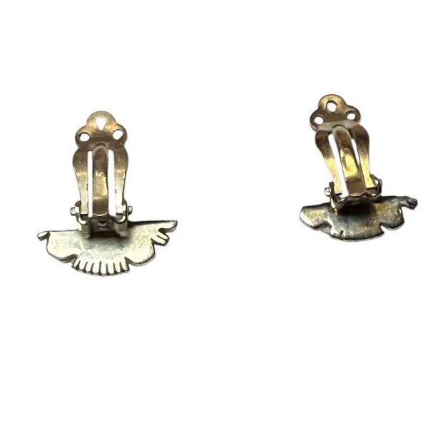 Vintage Navajo JF Sterling Silver Turquoise Clipon earrings Native‎ American - Image 7