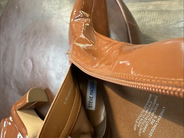 Steve Madden Glossy Chestnut Brown Patent Block Heel Ankle Boots - Image 3