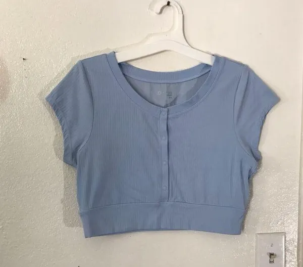 Aerie Offline by Real Me Henley light blue crop tee - Image 2