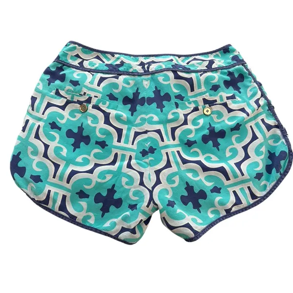 Annie Griffin Shorts Women's Sz 4 100% Silk‎ Blue White Geometric Print #BB12-4 - Image 10