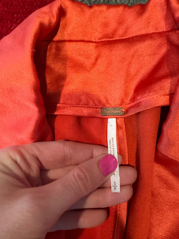 Free People Orange Shiny Satin Long Blazer Jacket Coat Women’s Size Small - Image 2