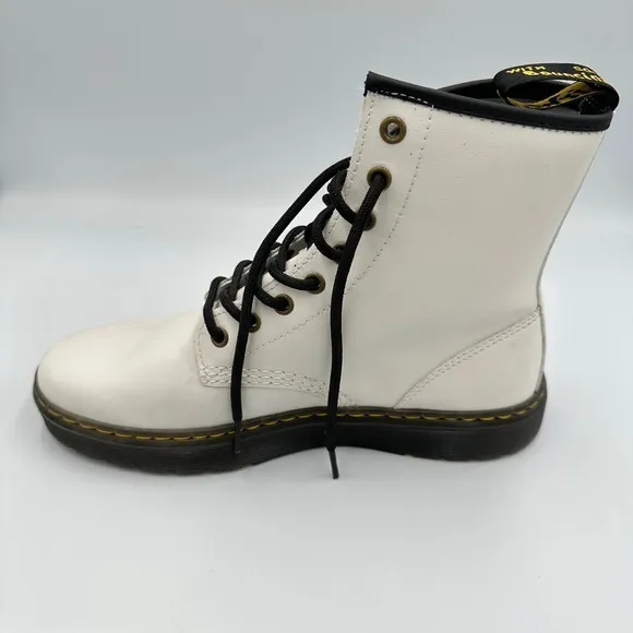 Dr. Martens Zavala White Leather Combat Boots Lace Up Womens 9 Grunge Festival‎ - Image 6