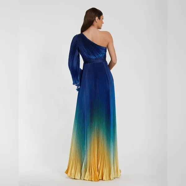 MAC DUGGAL 49903 Blue Ombre Pleated Charmeuse One-Shoulder Gown Dress 4 Flaws - Image 6