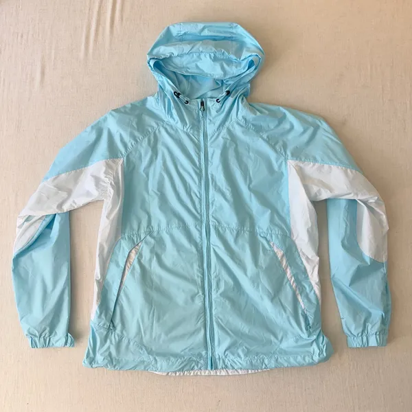 Columbia Omni-Shield Hooded Windbreaker Jacket Womens XL Blue White - Image 2