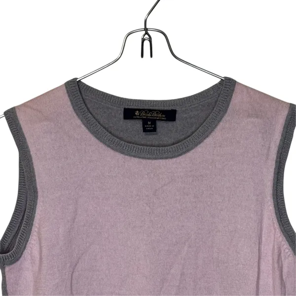 Brooks Brothers Women Tank Sweater Merino Wool Knit Colorblock Pink Gray Medium - Image 2