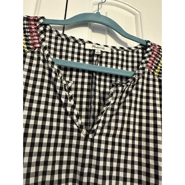 Madewell Boho Black‎ and White Checkered Top with Tie Waist L - Image 6
