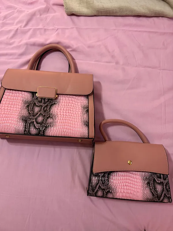 Pink faux leather snake print purse duo - Image 2