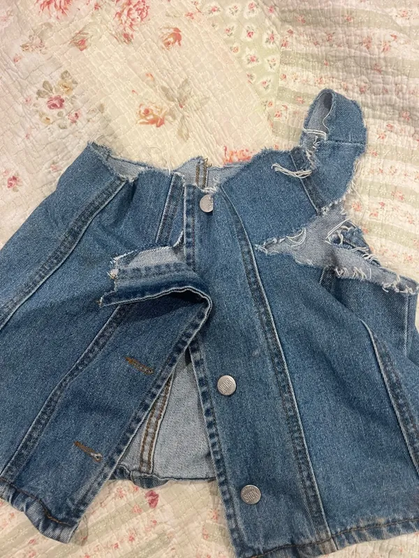 Handmade Denim Button-Front Mini top with Raw Hem - Image 3