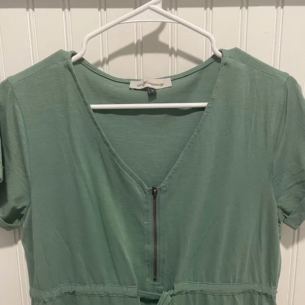 Angel Maternity Nursing Dress Women M Green Casual Zip Front Drawstring Pockets - Image 4
