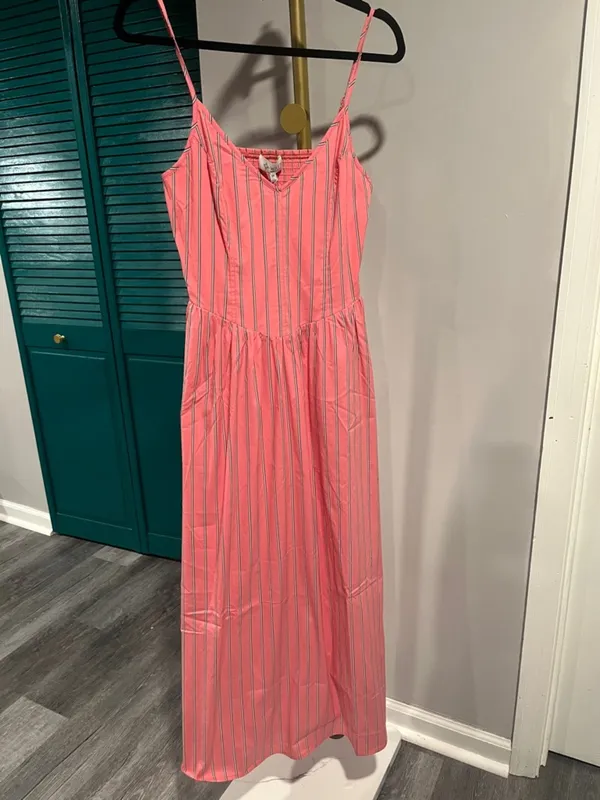 NWT WAYF Coral Stripe long Dress Basque Waist Medium - Image 2