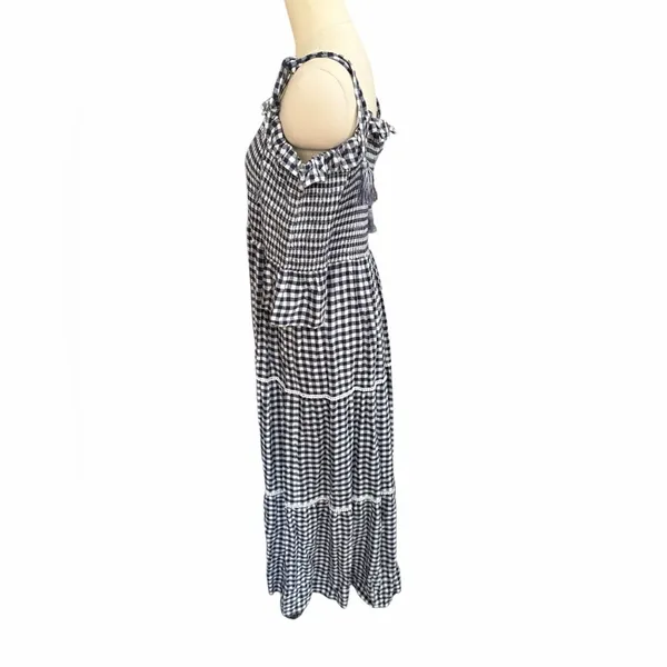 Faherty Sylvie Dress Blue Gingham Smocked Tiered Maxi WDU1931-BGI Womens‎ XS NEW - Image 4
