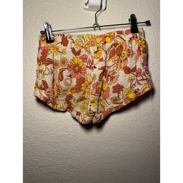 Billabong Womens Floral Print Dolphin Shorts Cream Orange Yellow Size Medium - Image 3