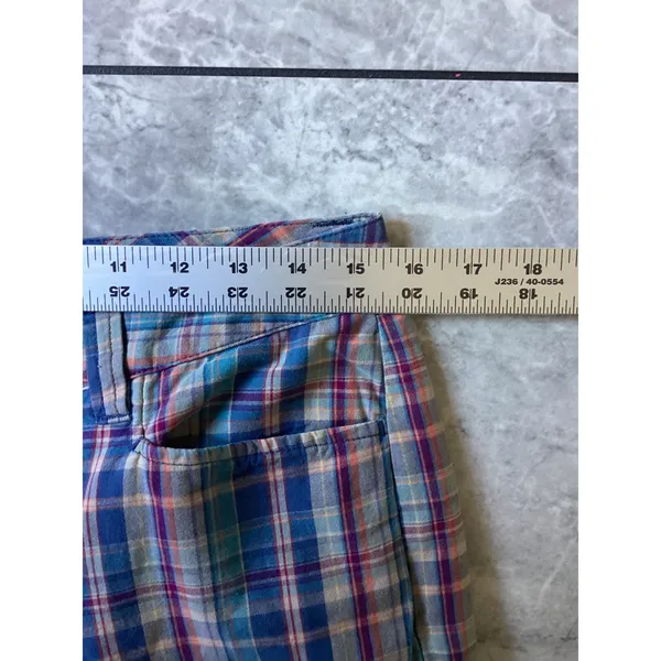 LL Bean Womens Blue Plaid Crop Pants Cotton Straight Leg Size 10 Reg 0DCN3 - Image 2