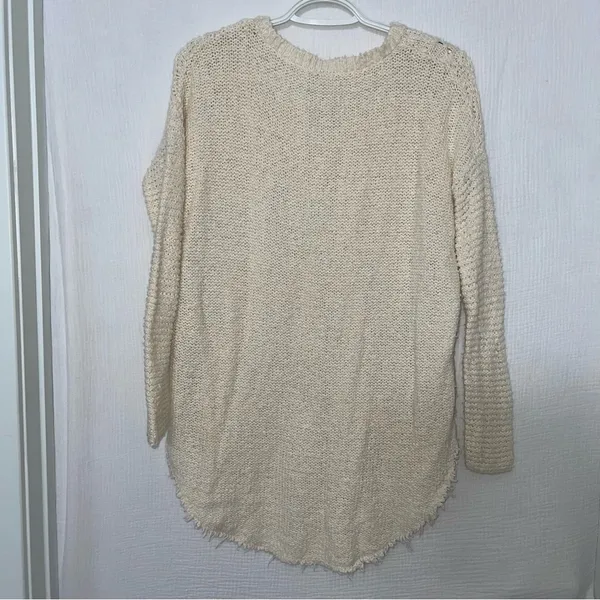 Free‎ People Cross My Heart Raw Hem Oversized V Neck Sweater Off White Size xs - Image 4