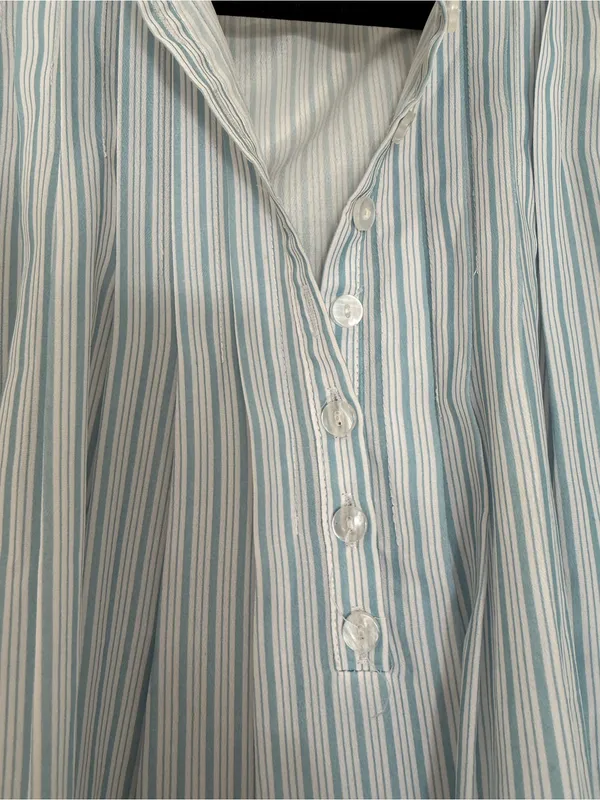 Vintage Light Blue Pinstripe Sleeveless Henley Camisole - Image 4