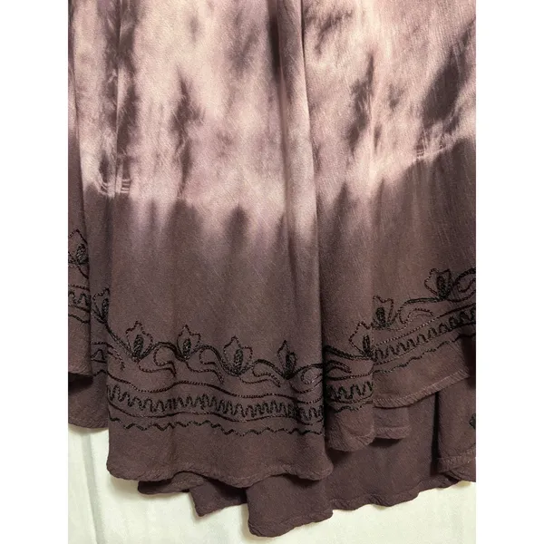 Tie Dye Midi‎ Dress Cover-Up Womens OSFM Purple Embroidered Boho Hippie Festival - Image 7