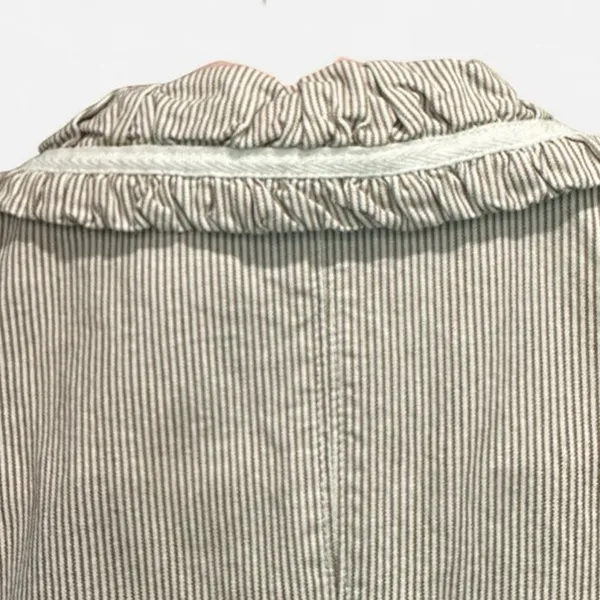 Vintage French Dressing Tan White Pinstripe Funnel Neck Zip Jacket XS Cotton - Image 8
