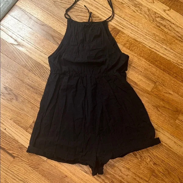 Black Patterned High Neck Cotton Romper XS - Image 5