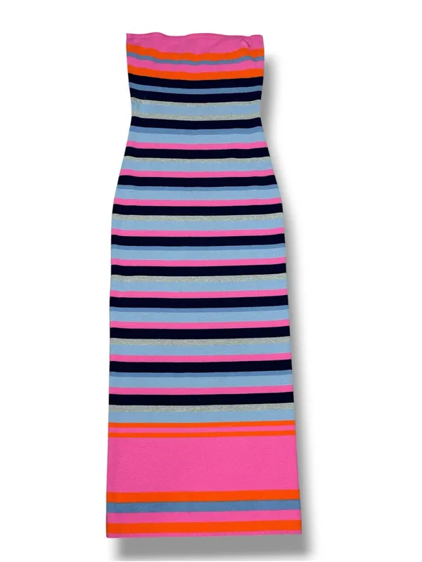 Vici Striped Knit Strapless Sheath Bodycon Midi Dress Pink Blue Size Medium - Image 12