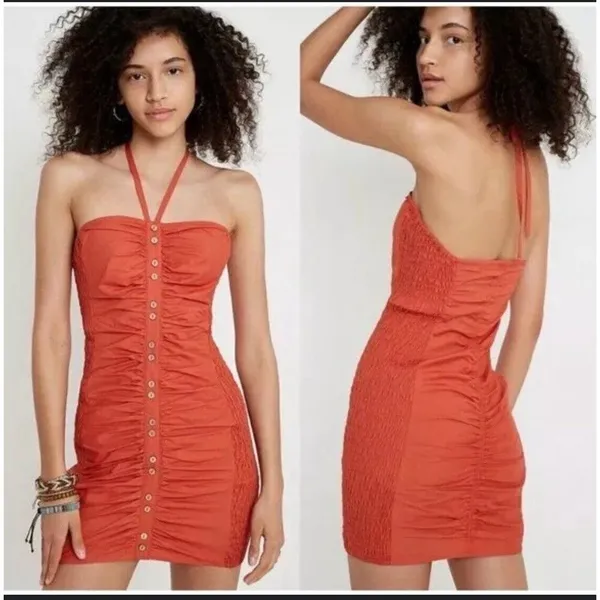 Free People Hold On Halter Mini Dress , Size Small Orange Red Rust‎ - Image 2