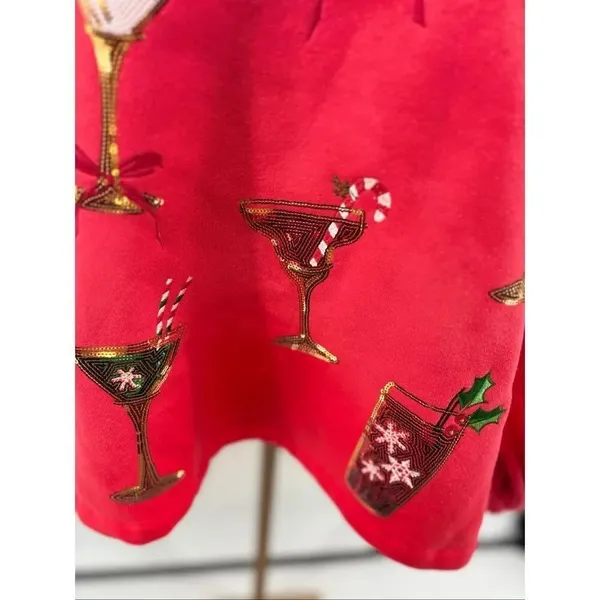 State of Mine Christmas Cocktail Sequin Sweatshirt Large Red Bling - Image 8