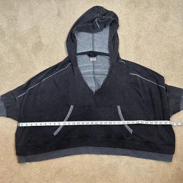 Free People Bonfire Hoodie Relaxed Fit V-Neck Hooded Layered Hem Women Medium - Image 5