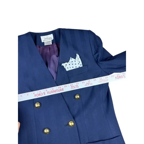 Vintage 80s Worthington Petite Navy Blue Blazer Double Breasted 6P Power Suit - Image 3