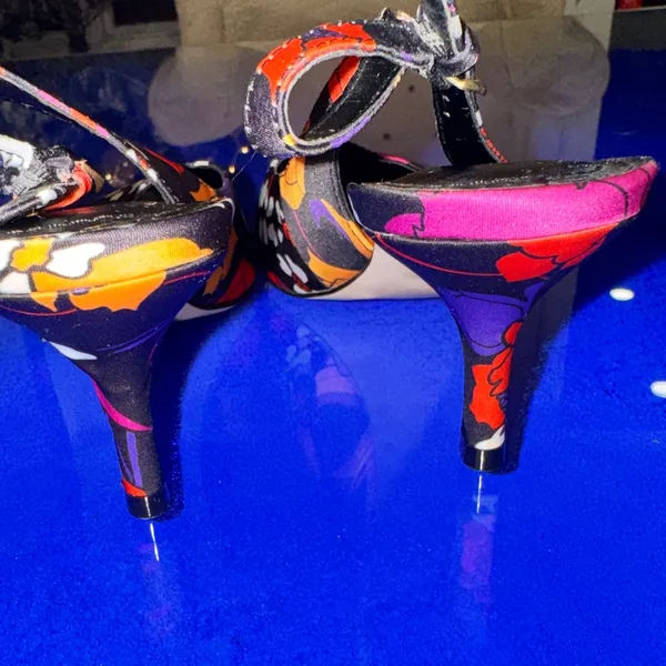 GunMetal‎ Floral Pointed Toe Kitten Heel Size 7 Y2K Pop Art Pumps comfortable - Image 10