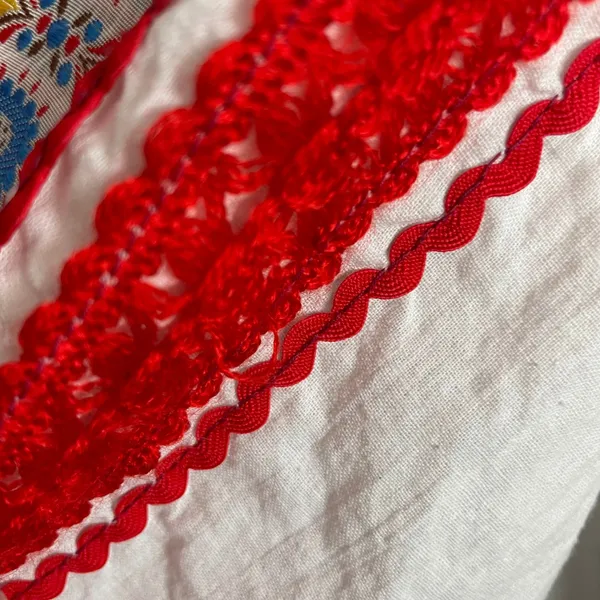 Folk Peasant‎ Blouse Top Women White Red Embroidered Balloon Sleeve European - Image 11
