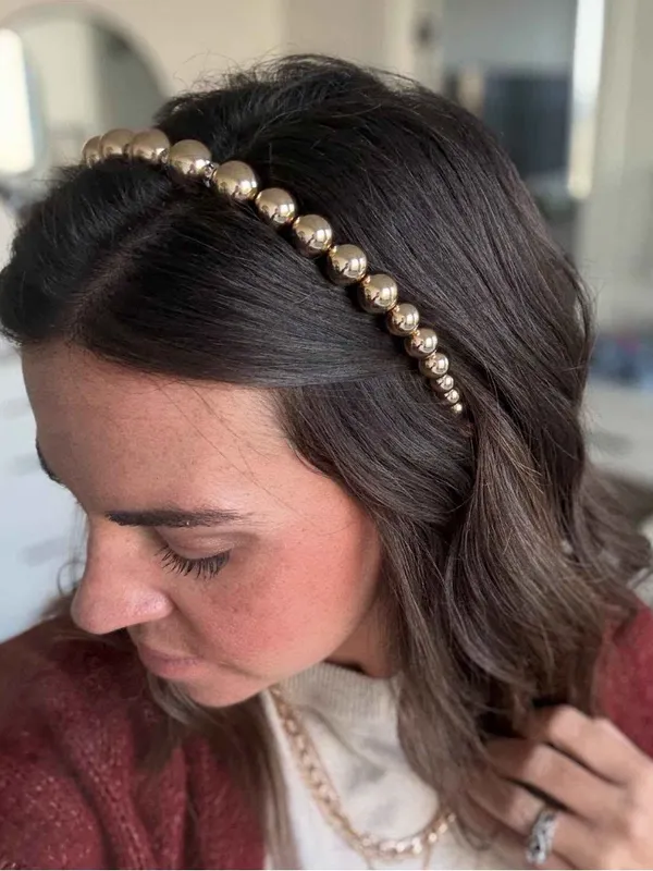 Set of 3 A New Day Metallic Gold Beaded Headbands - Image 6